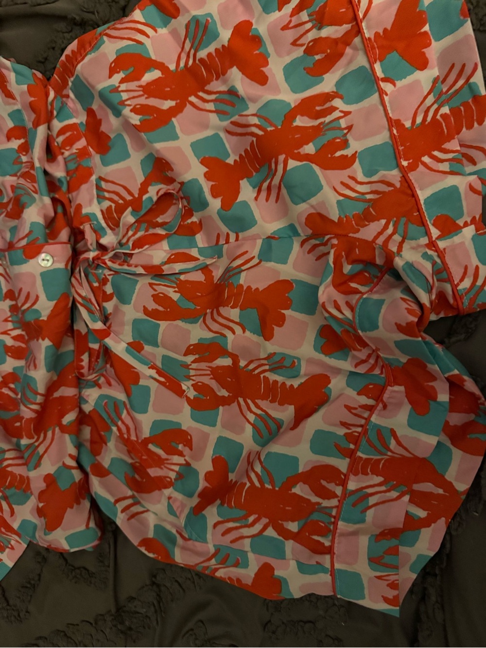 Bouffants & Broken Hearts Crawfish Two-Piece Set - Red, Teal & Pink, Small - Picture 5 of 7